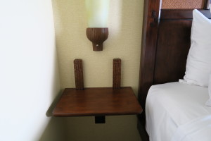 The Standard Rooms do have convenient shelves on the sides of the beds. Perfect as a CPAP shelf!